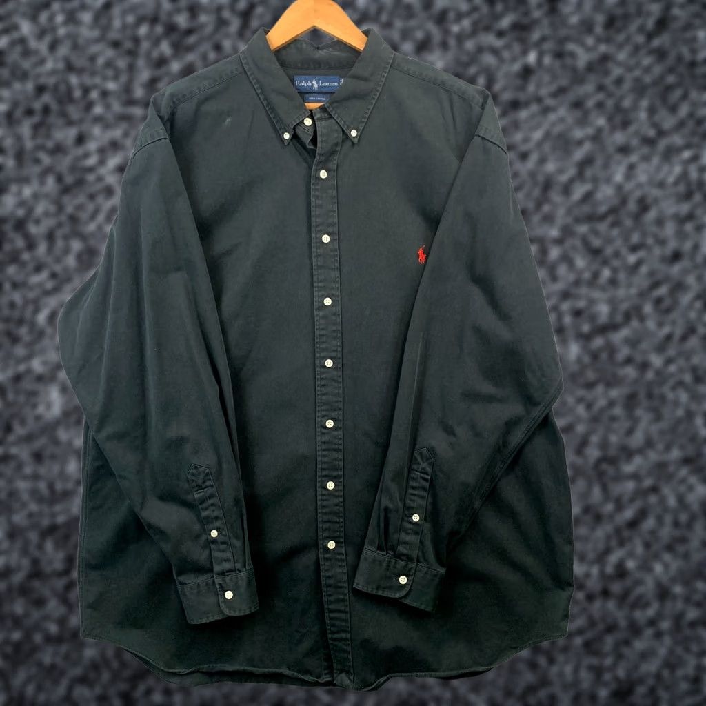 Polo Ralph Lauren Mens 2XB Black Long Sleeve Button Down Shirt Red Pony Logo