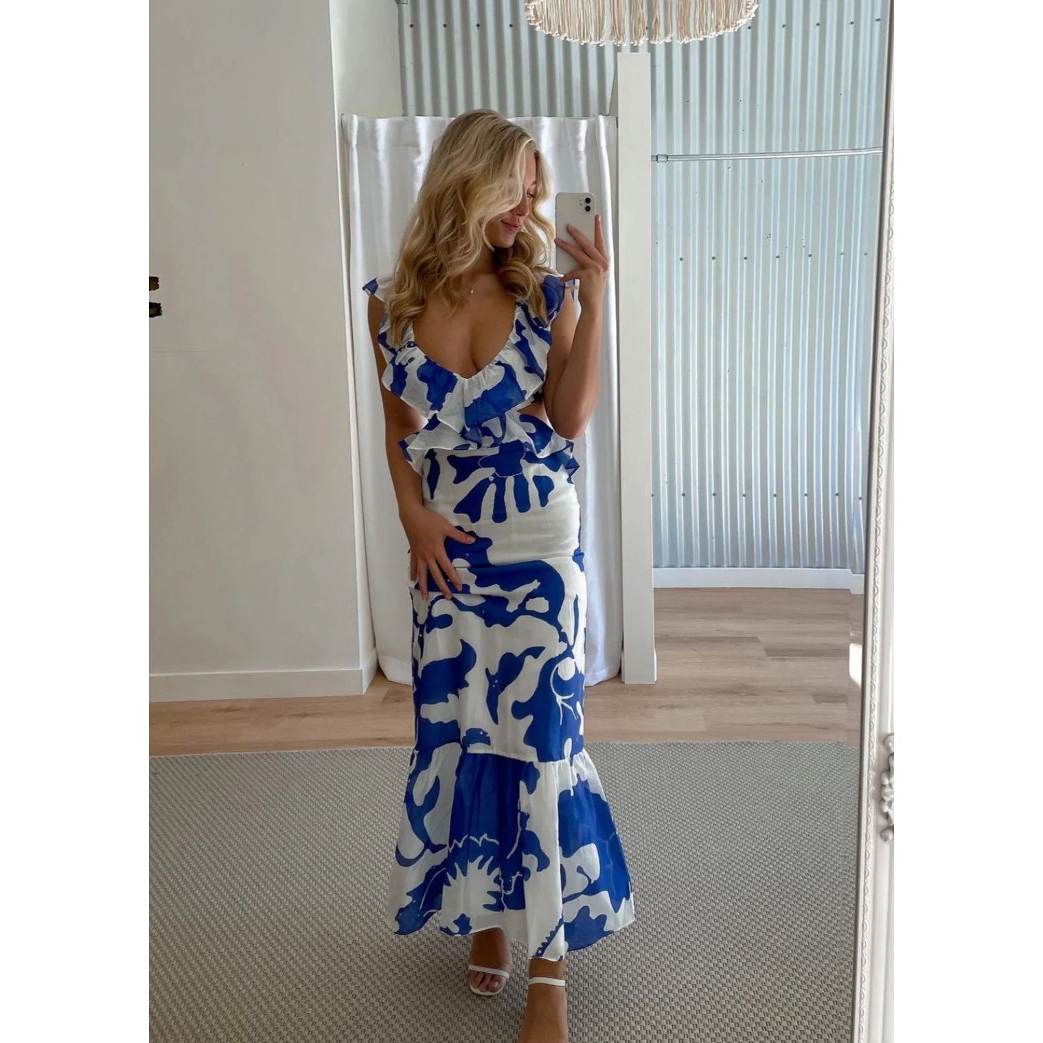 SIR. Sir The Label Vivi Frill Maxi Dress blue white size US 2 XS Size XS / US 0-2 / IT 36-38 - 2 Thumbnail