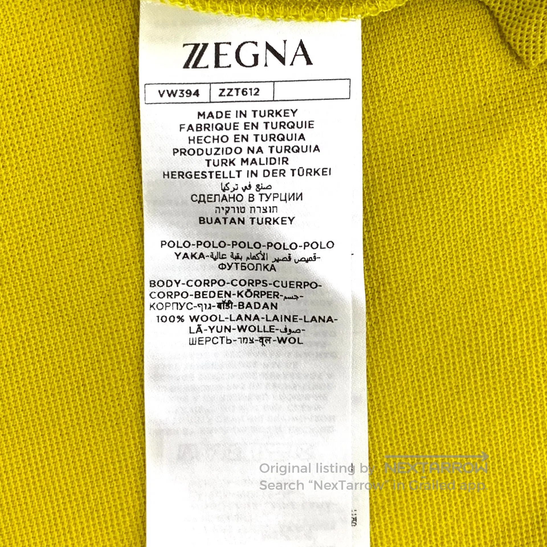 Ermenegildo Zegna Zegna Yellow Logo Patch Wool Collar Short Sleeve T-Shirt| Size US XL / EU 56 / 4 - 7 Thumbnail