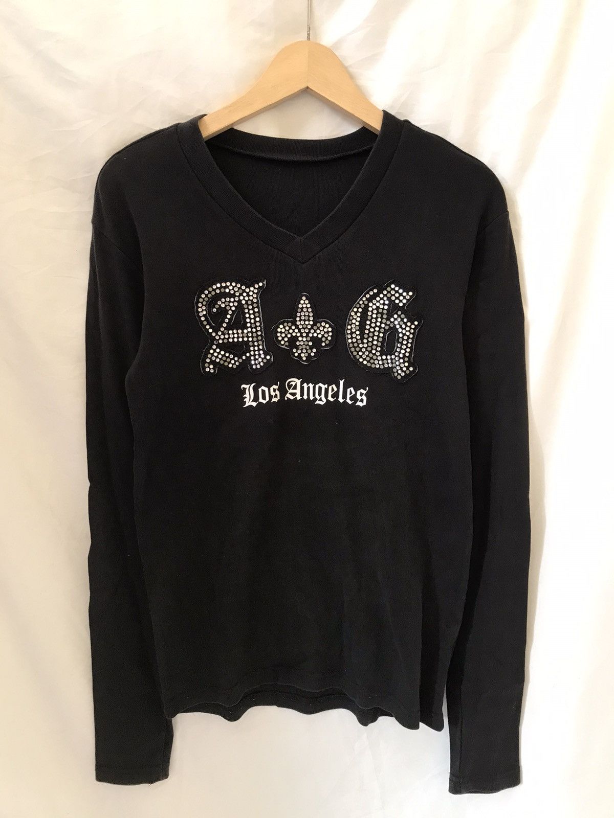 image of 14Th Addiction x A G Rock N Roll Couture A&g Long Sleeve Heart Angel Chrome in Black (Size Medium)