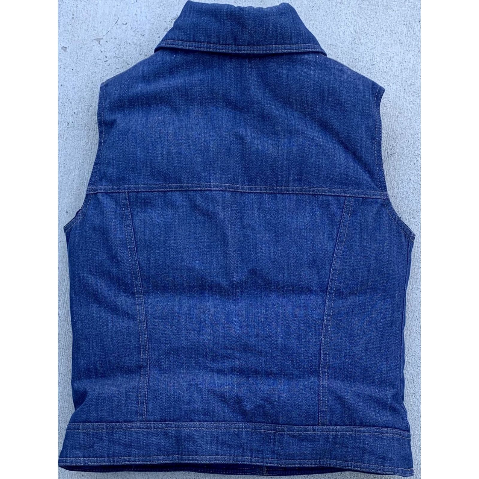 Levi's VINTAGE Levi's Ski Vest Denim Goose Down 70s 1970s Orange Tab Puffer Size 12 Women Blue Denim/Down Vest, Snap Front, Pockets, Made in USA Size XL / US 12-14 / IT 48-50 - 6 Thumbnail