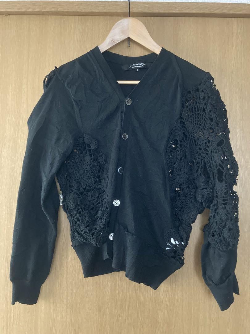 image of Comme Des Garcons x Junya Watanabe Floral Crochet Knit Cardigan in Black, Women's (Size Small)