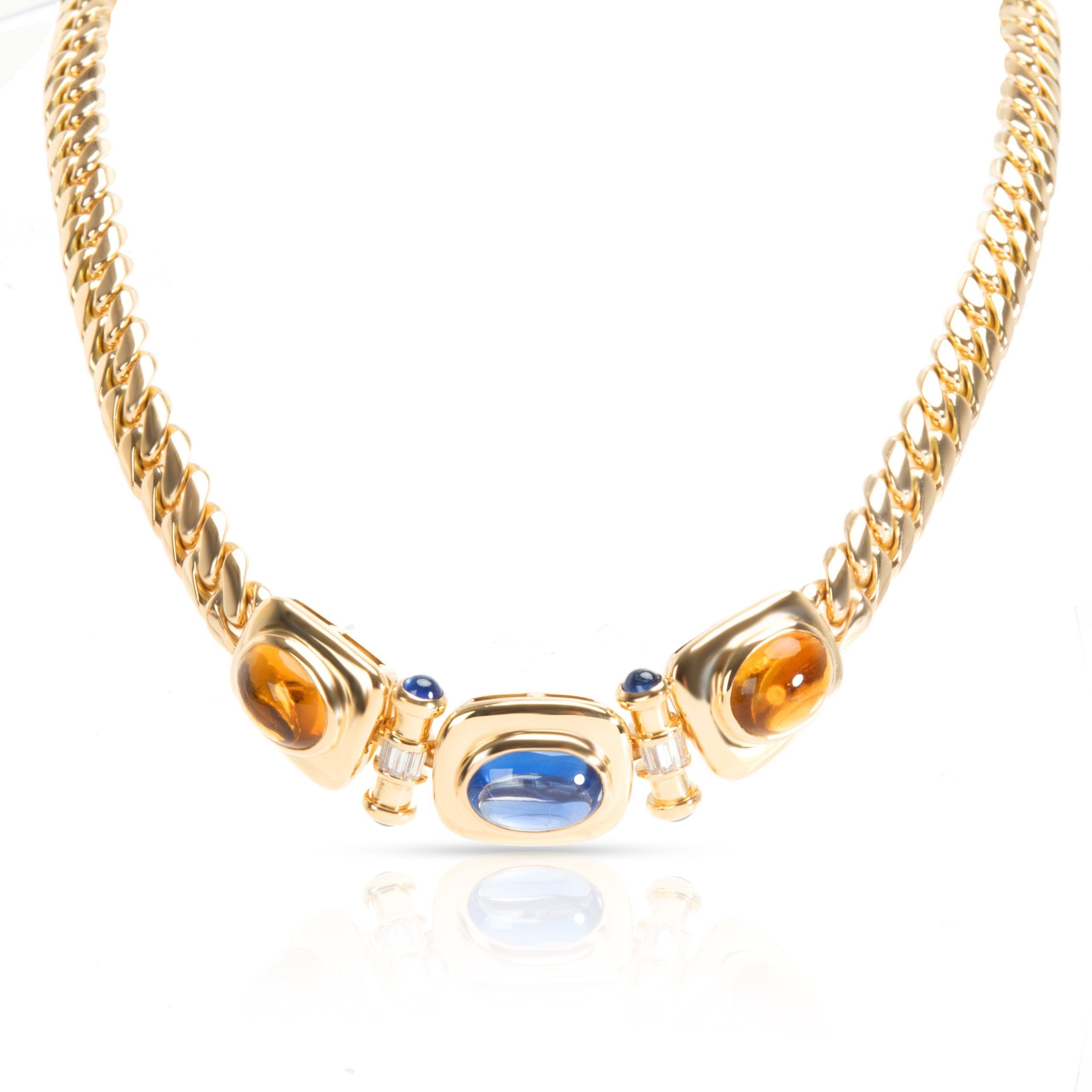 image of Bvlgari Bulgari Vintage Semi Precious Gemstones & Diamond Necklace In 18K Yellow Gold, Women's