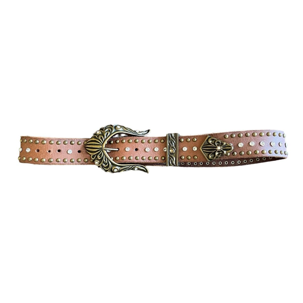 Affliction × If Six Was Nine × Le Grande Bleu (L.G.B.) Vintage Bianro Dagger Rhinestones Studded Brass Leather Belt Size ONE SIZE - 8 Thumbnail
