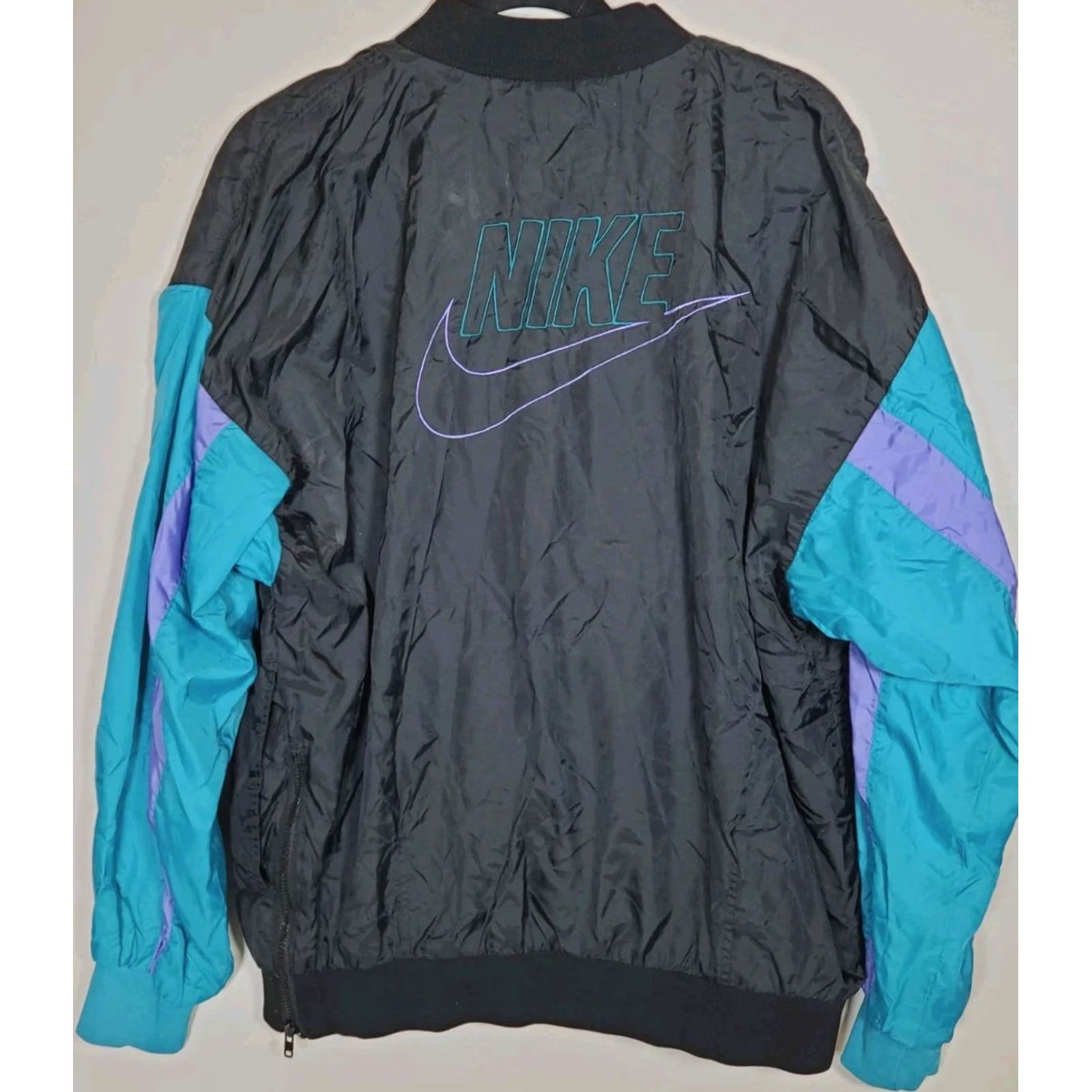 Nike VINTAGE Nike Windbreaker L Black VTG 1990s Pullover Teal Purple Embroidered Lined Adult Size US L / EU 52-54 / 3 - 4 Thumbnail