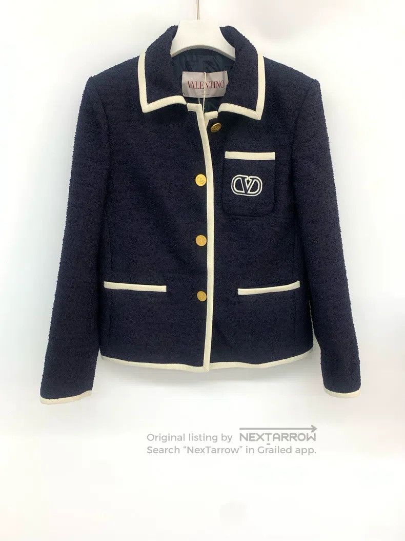 Valentino logo print lapel single-breasted long-sleeved ja