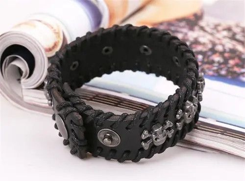 Vintage Leather Bracelet With Rivet Skeleton Size ONE SIZE - 1 Thumbnail