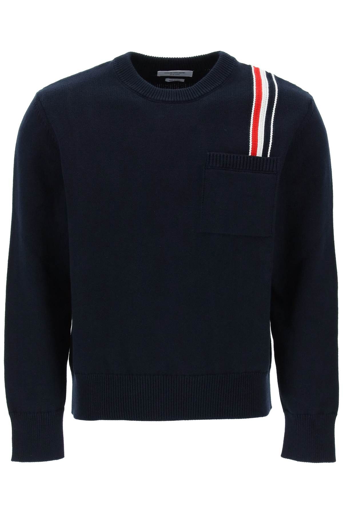 image of Thom Browne Cotton Pullover With Rwb Stripe in Blue, Men's (Size XL)