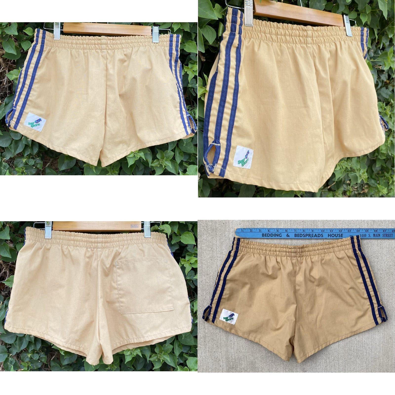 Swims VINTAGE Surf Pacific Mens Swim Short Striped Beige M Swimsuit Bottom Beach 90s Mens Boys Size US 31 - 9 Thumbnail
