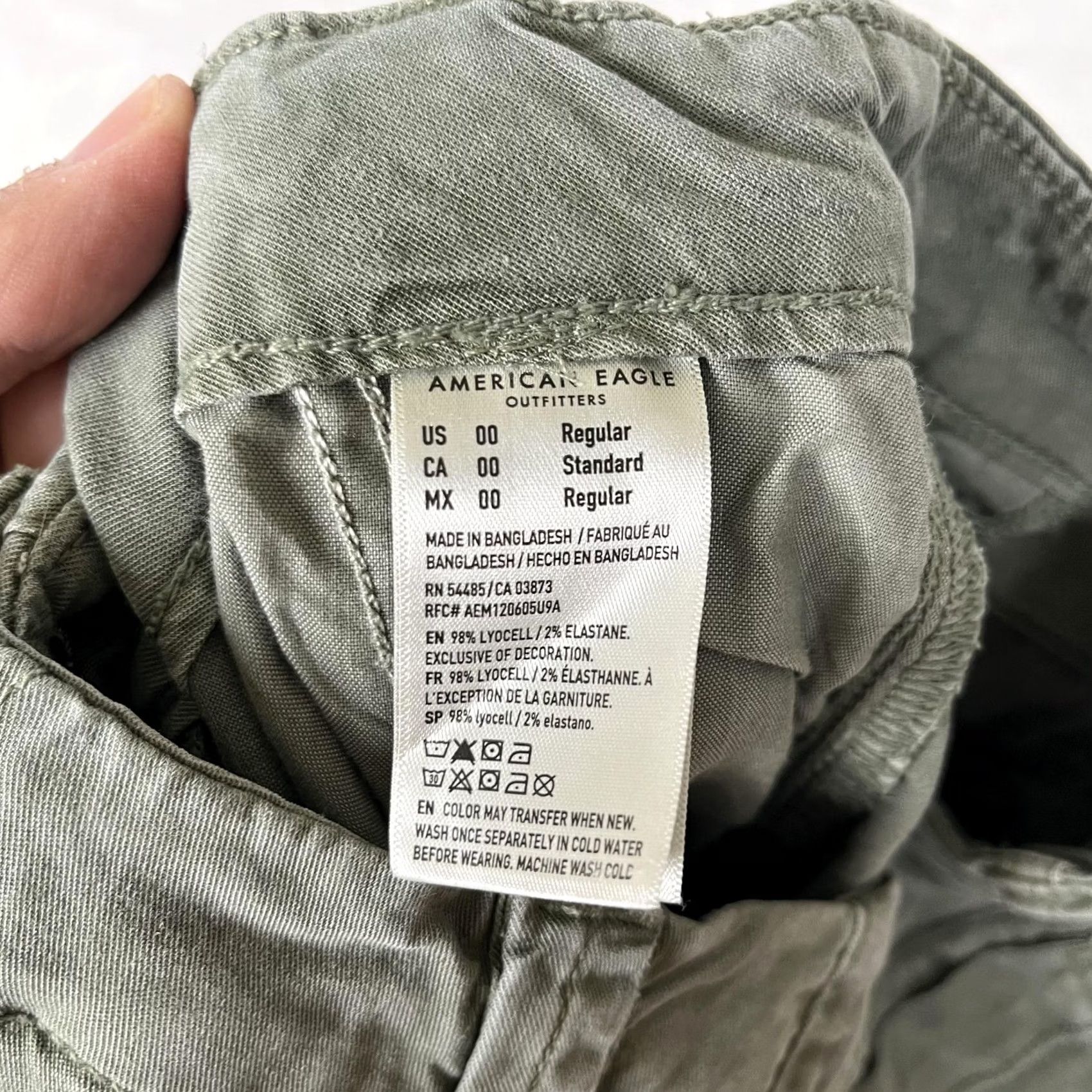 American Eagle Outfitters American Eagle Outfitters Cargo Pants Womens 00 Green Baggy Wide Leg Stretch Twill Pockets Logo Relaxed Casual Size 24" / US 00 / IT 34 - 5 Thumbnail