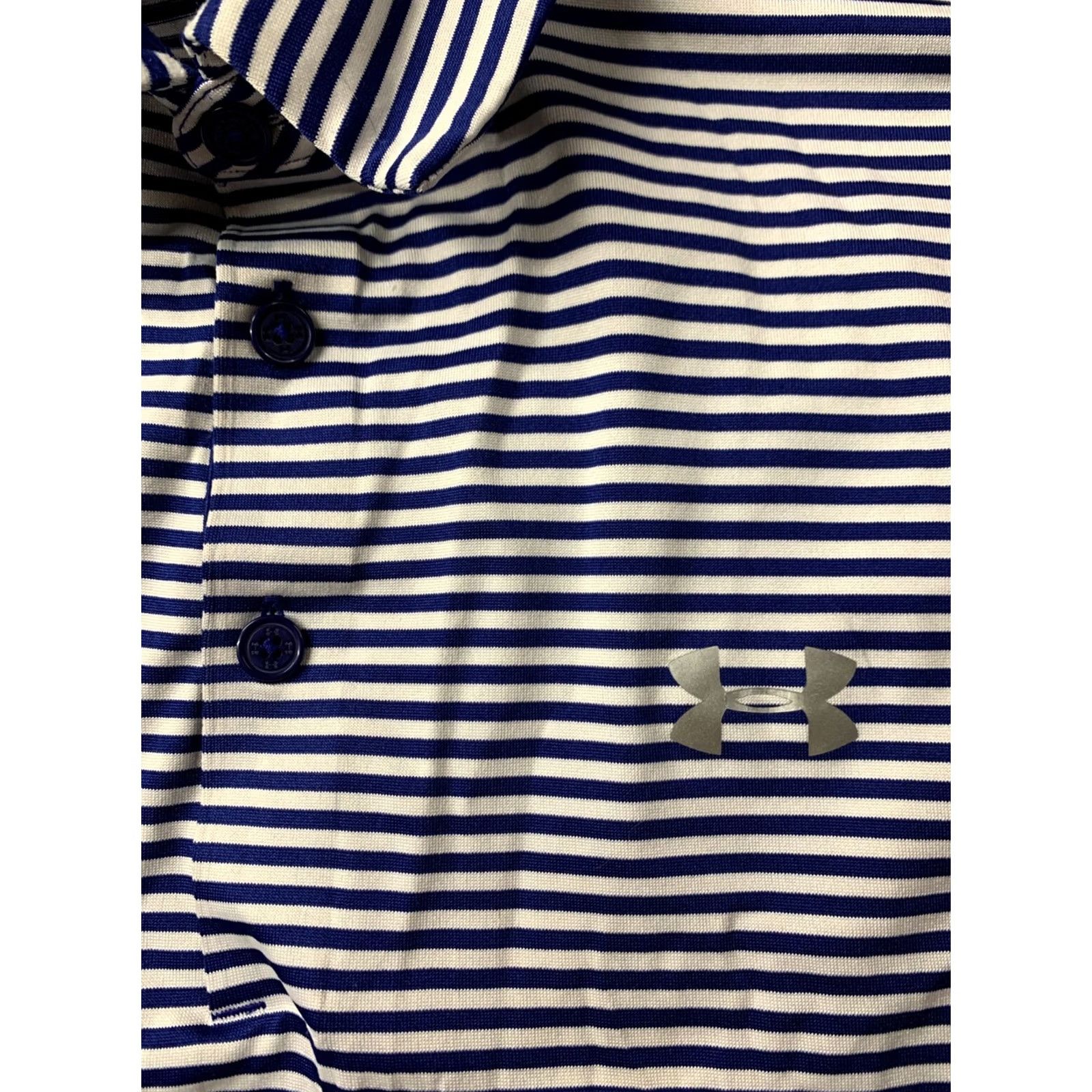 Under Armour UNDER ARMOUR HEATGEAR MEN POLO SHIRT JERSEY MEDIUM BLUE AND WHITE SOLID SHORT SLEEVE BAGGAGE? Size US M / EU 48-50 / 2 - 4 Thumbnail