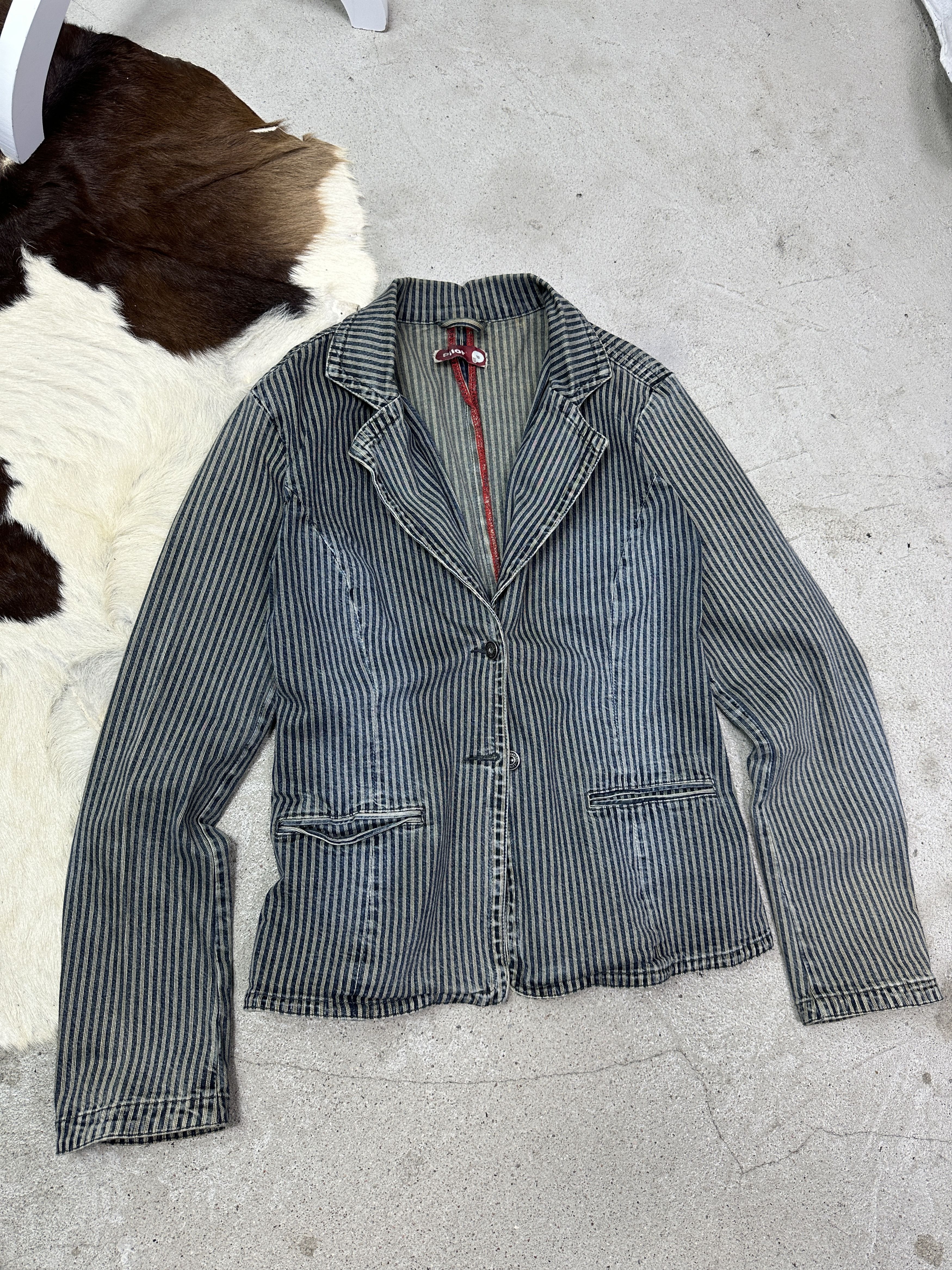 Vintage Vintage Striped Denim Washed Jeans Jacket / Blazer 00s Size L / US 10 / IT 46 - 2 Thumbnail