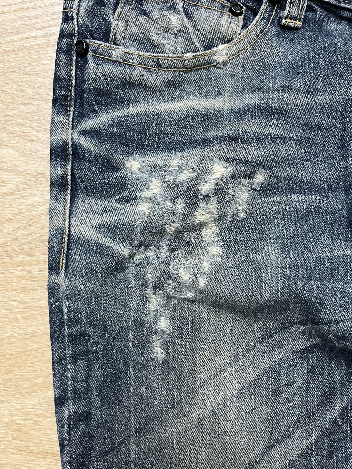 MIDAS Distressed Faded Dark Blue Flare Jeans
