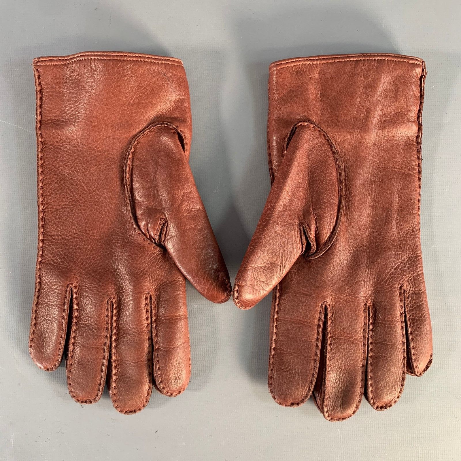 Burberry BURBERRY LONDON Size 9 Brown Gold Deerskin Leather Gloves Size ONE SIZE - 2 Thumbnail