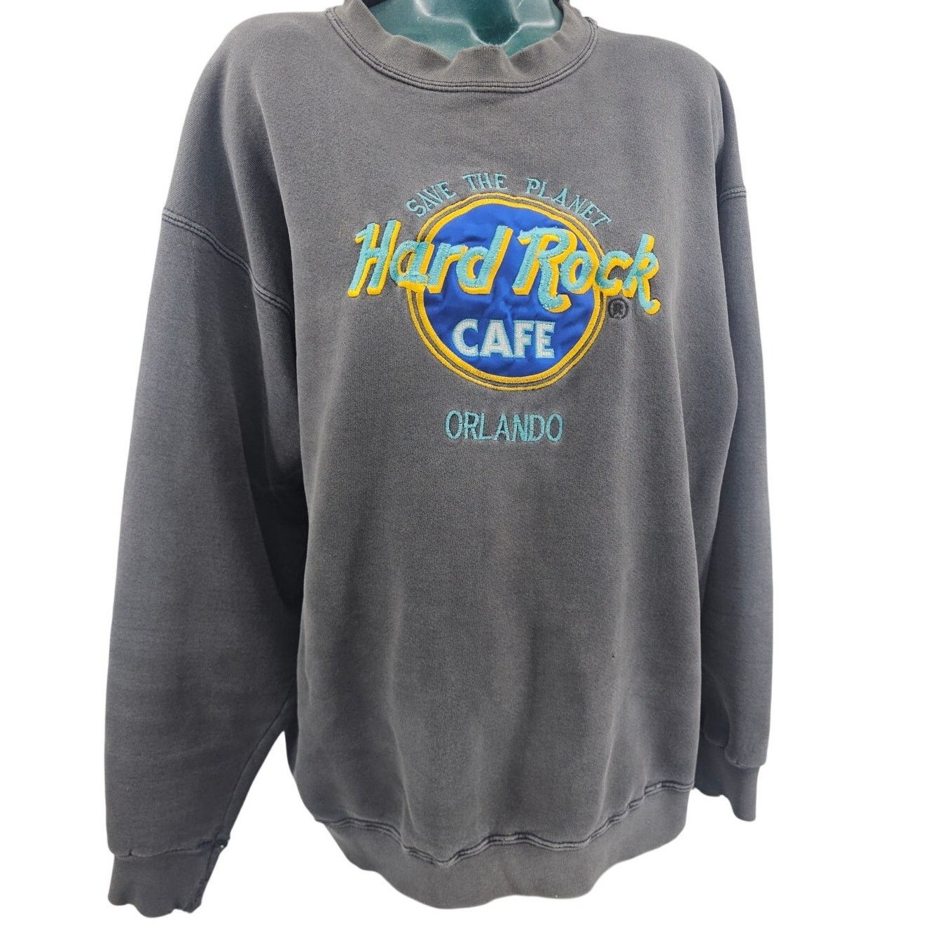 Hard Rock Cafe Vintage 90's Hard Rock Cafe Distressed Gray Sweatshirt L Size L / US 10 / IT 46 - 1 Thumbnail