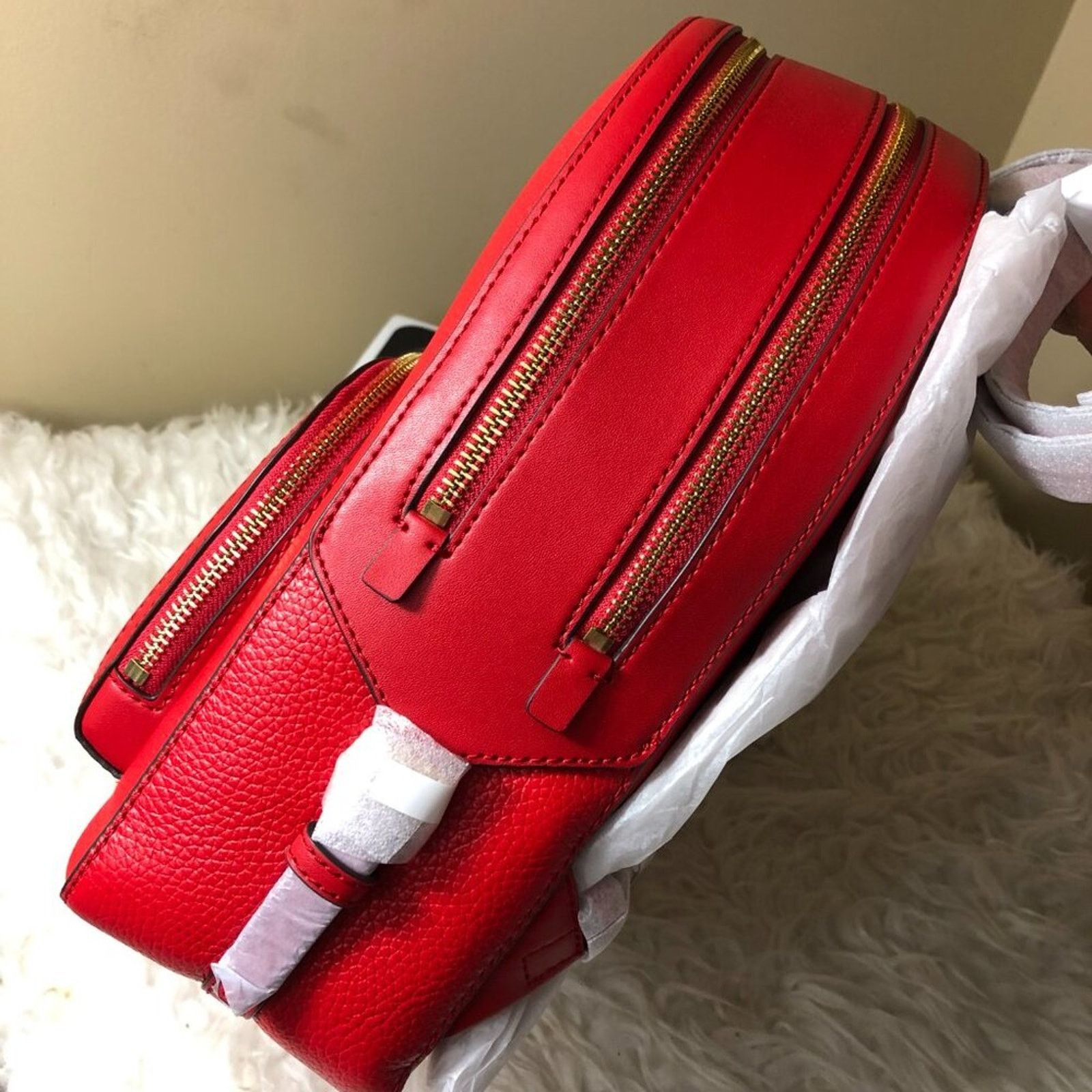 Michael Kors New Michael Kors Jaycee Medium Backpack Bright Red/Gold Size ONE SIZE - 4 Thumbnail