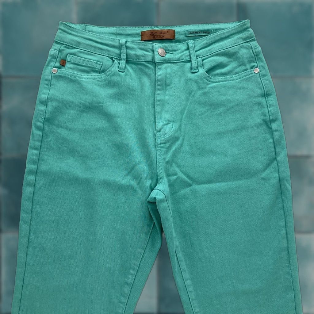 Vintage Judy Blue Jeans Womens 9/29 Green Garment Dyed Stretch Skinny Pants Preppy City Shirt? Size 29" - 1 Thumbnail