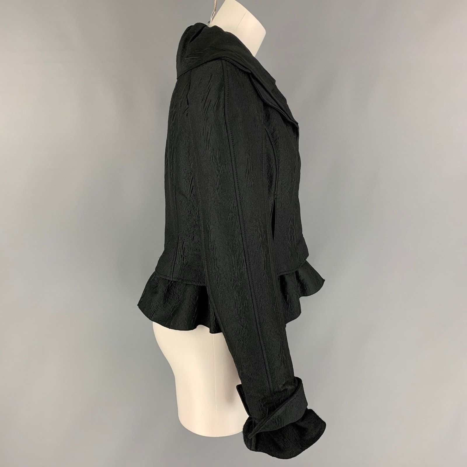 Rochas ROCHAS Size 4 Black Textured Wool Peplum Jacket Size S / US 4 / IT 40 - 3 Thumbnail