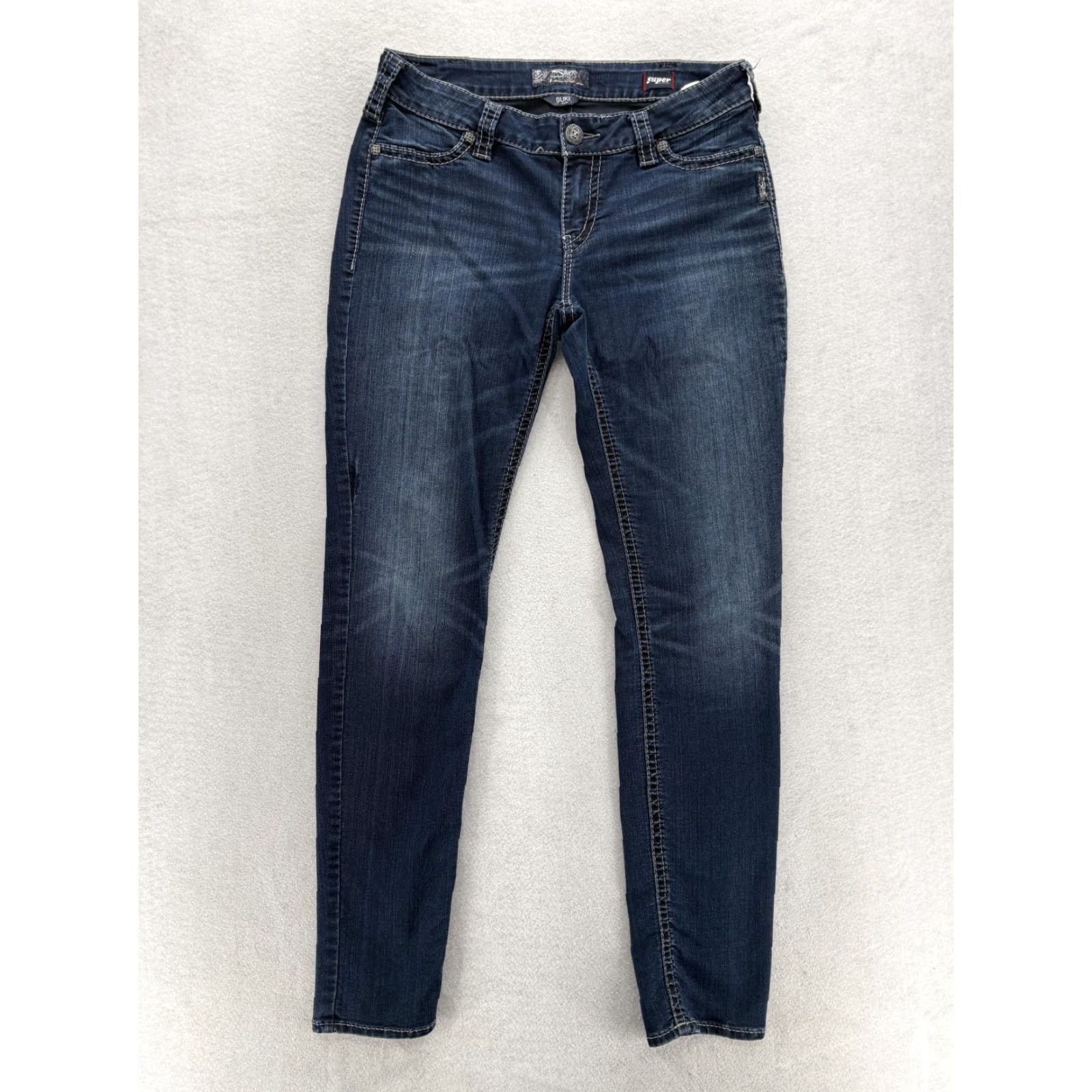 Silver Jeans Co. Silver Jeans Suki Mid Super Skinny Jeans Womens 33x33 Blue Dark Wash Stretch Y2K Size 24" / US 00 / IT 34 - 2 Thumbnail