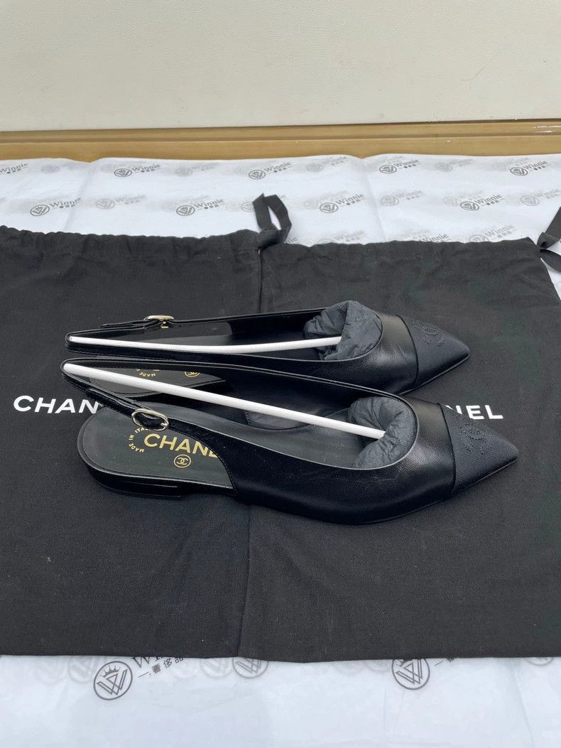 Chanel Chanel Black Leather Pointed Flats -2505 Size US 8 / EU 41 - 2 Thumbnail
