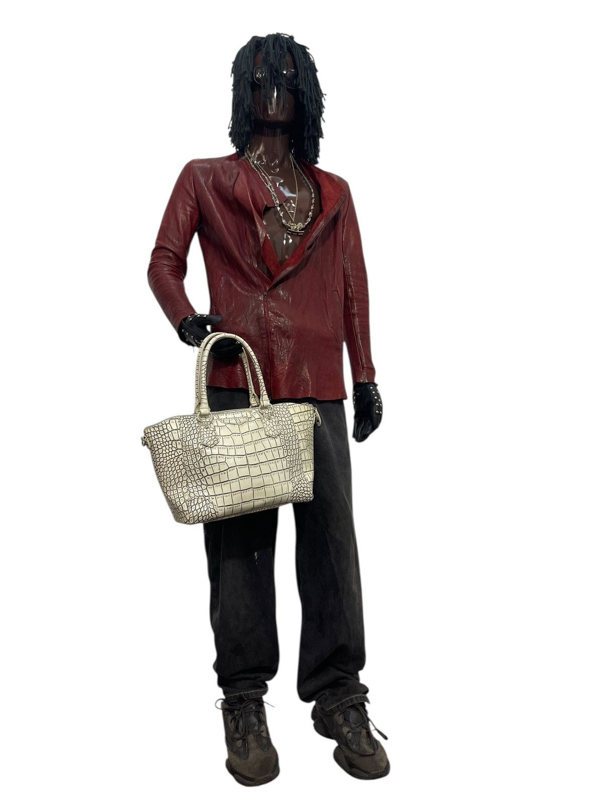Genuine Leather Albino Crocodile Embossed Moda Principe Tote Bag 2🟩2 Size ONE SIZE - 3 Thumbnail