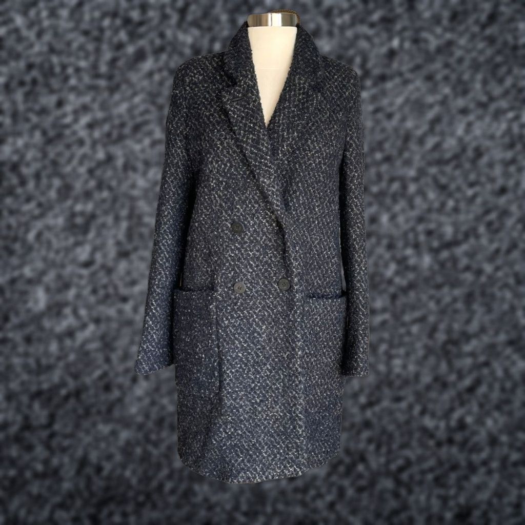 Zara Zara Coat Wool Boucle Tweed Faux Fur Lined Long M Blue Size M / US 6-8 / IT 42-44 - 1 Thumbnail