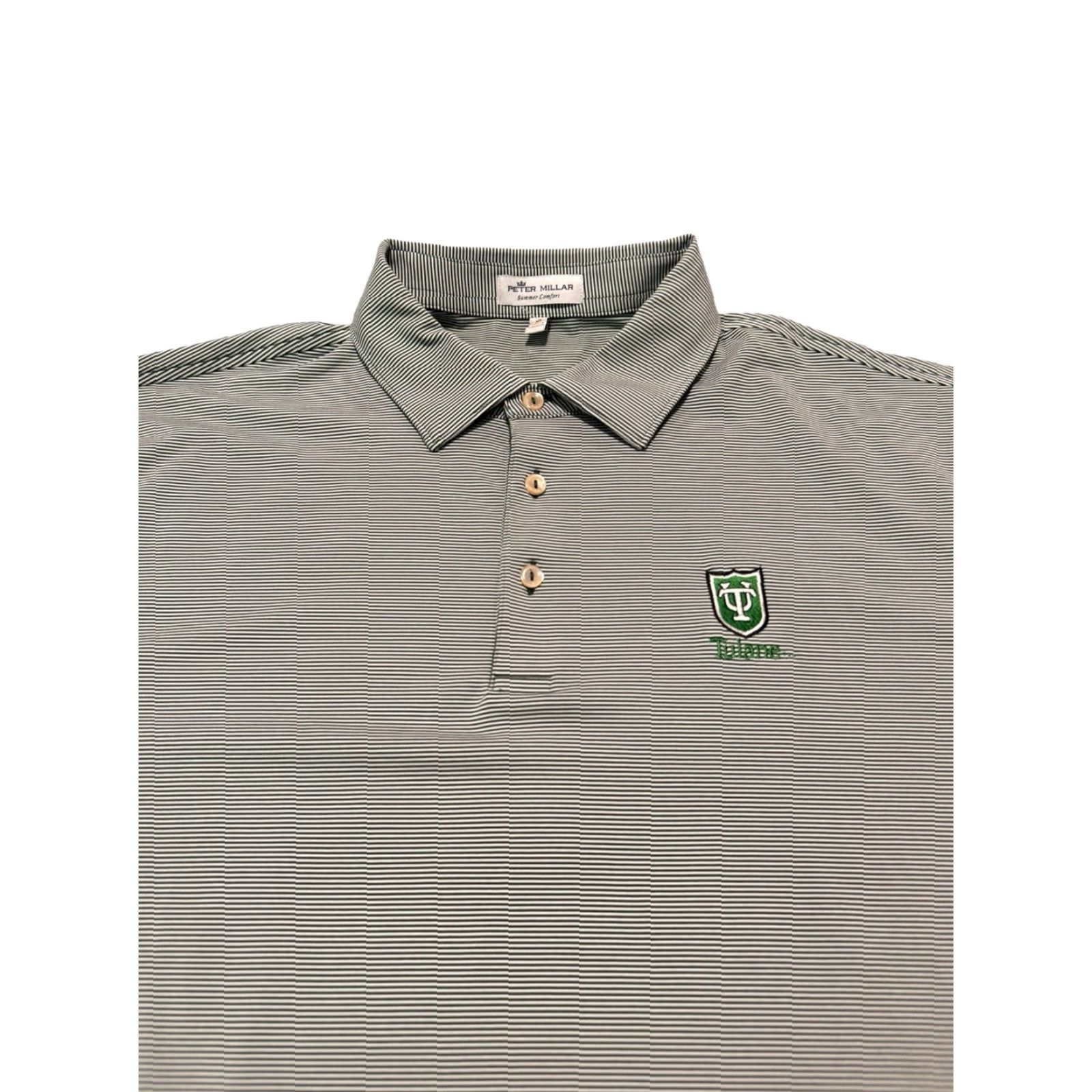 Peter Millar VINTAGE Peter Millar Tulane University Green Wave Polo Shirt XL Summer Comfort Stripe Mens XL Green Polo University Shirt Size US XL / EU 56 / 4 - 4 Thumbnail