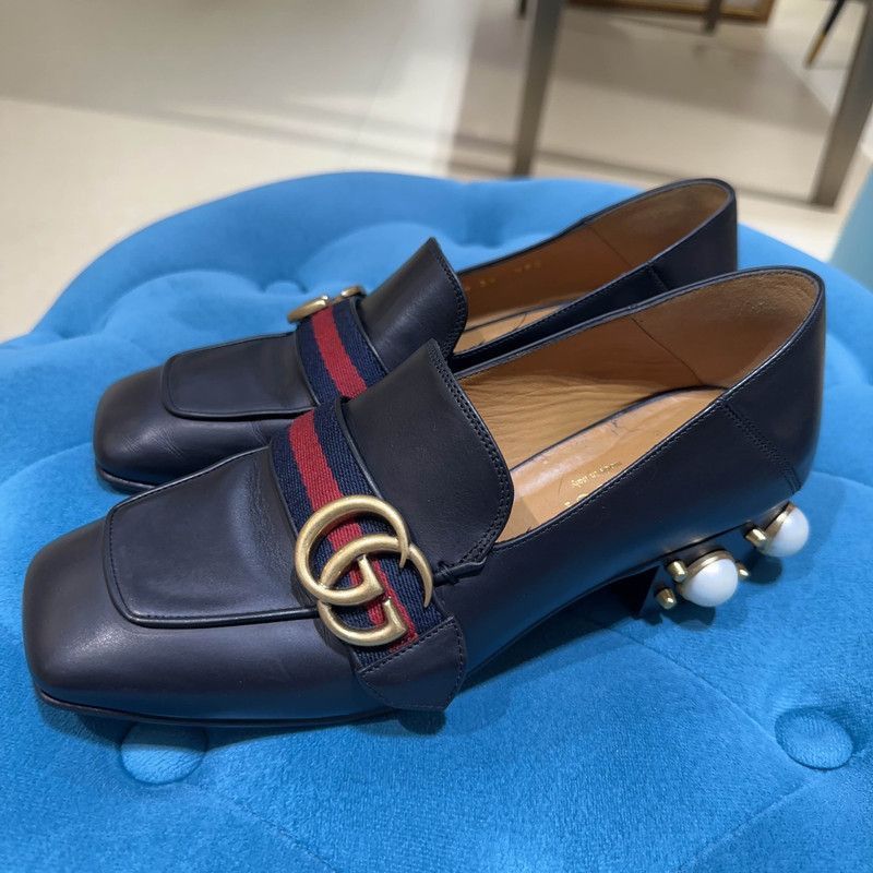 Gucci Black Double G Pearl Mary Jane Shoes