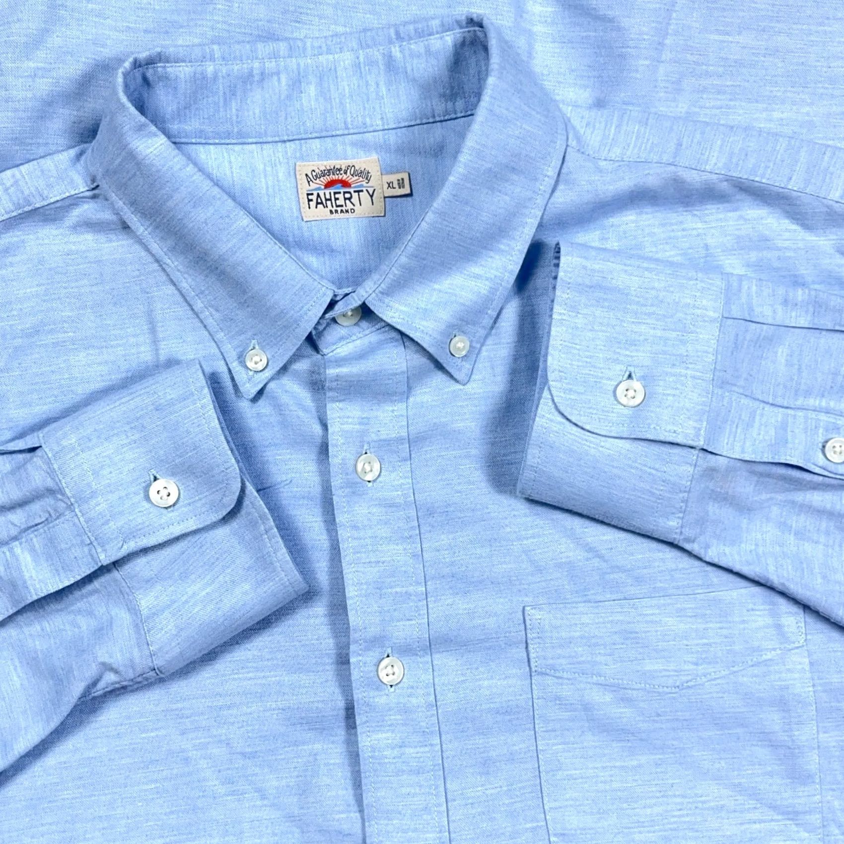 Faherty Faherty Shirt Men XL Light Blue Button Up Pocket Cotton Lyocell Blend Camp Dress Size 46R - 2 Thumbnail