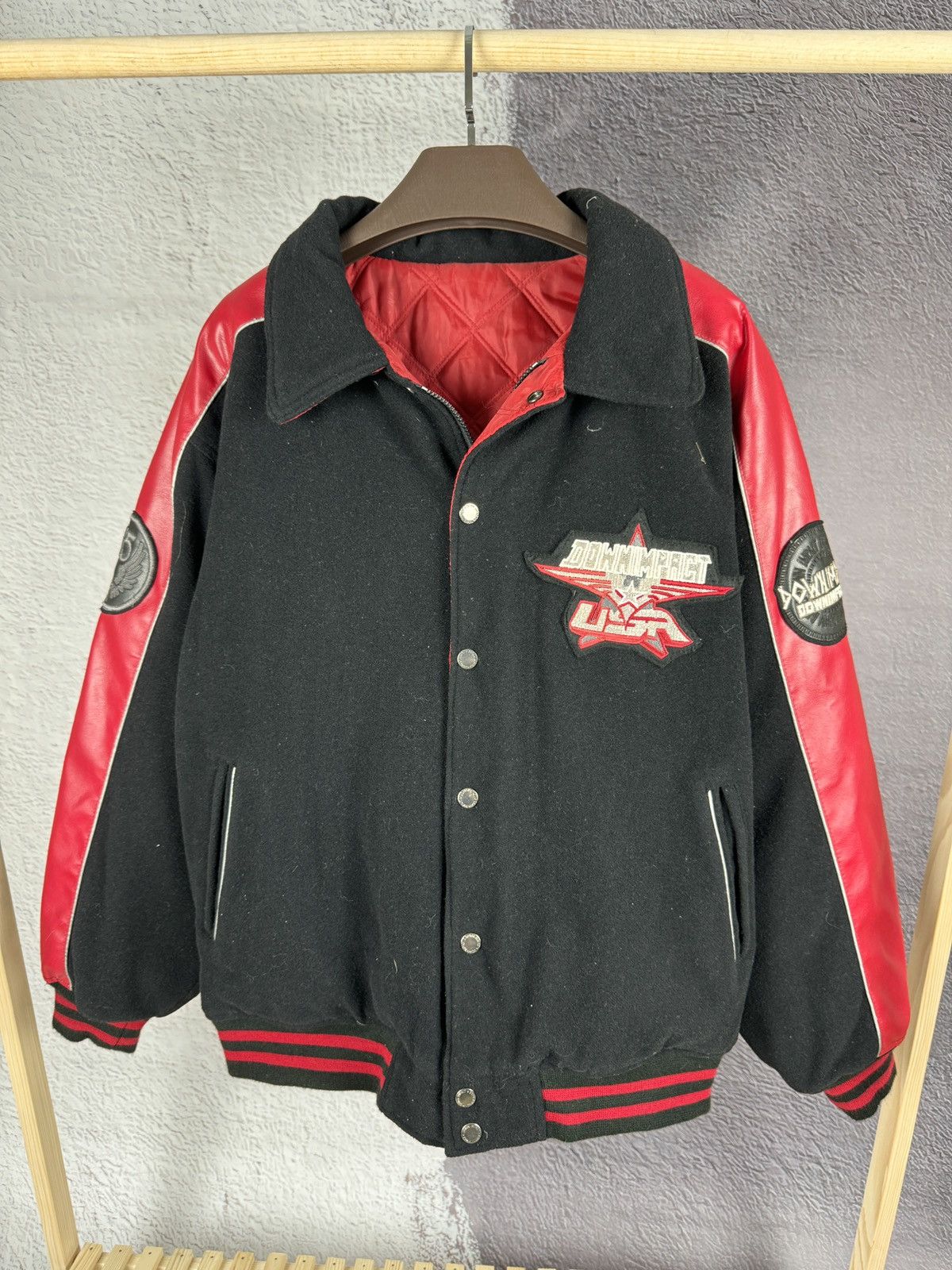 Vintage Down Impact USA reversible wool leather monogram bomber jckt Size US L / EU 52-54 / 3 - 2 Thumbnail