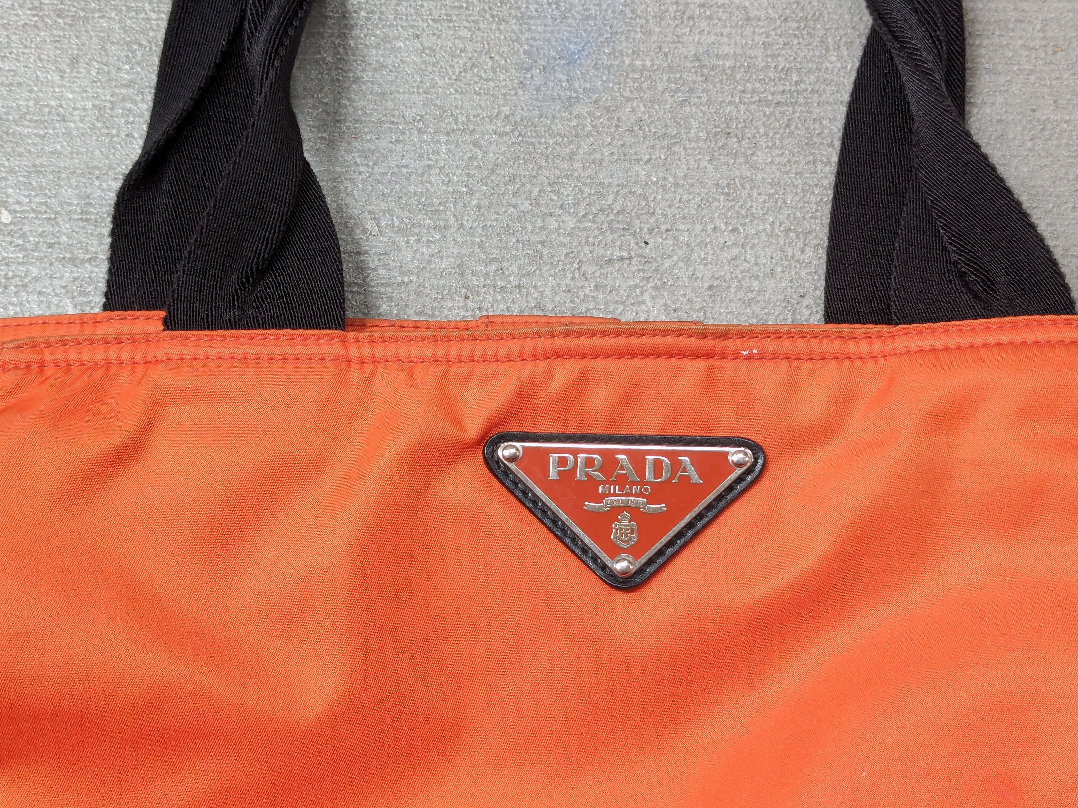Prada Prada Bag Tote Purse Orange Nylon Black 2Way Shoulder Size ONE SIZE - 3 Thumbnail