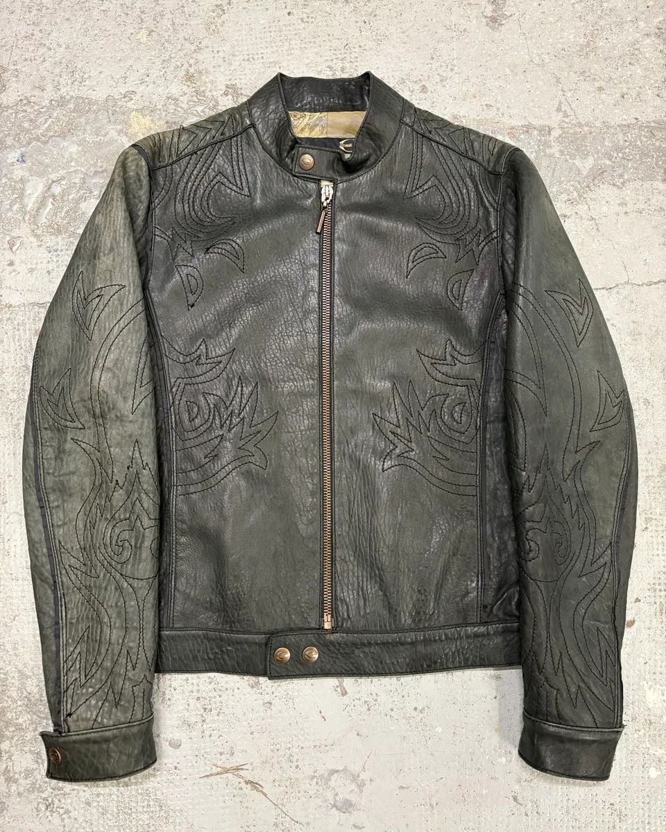 Just Cavalli 2000s Cavalli Raw Black Embroidered Flowers Leather Jacket Size US S / EU 44-46 / 1 - 1 Thumbnail