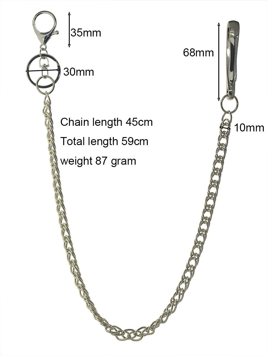 Japanese Brand Long Silver Biker Pants Chain 10mm Curl Keychain Style Size ONE SIZE - 2 Thumbnail