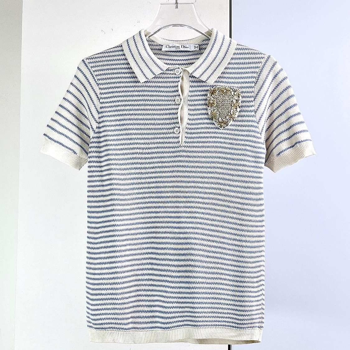 Dior Dior Striped Crest Knit Polo Shirt Size 36 Size XS / US 0-2 / IT 36-38 - 1 Thumbnail