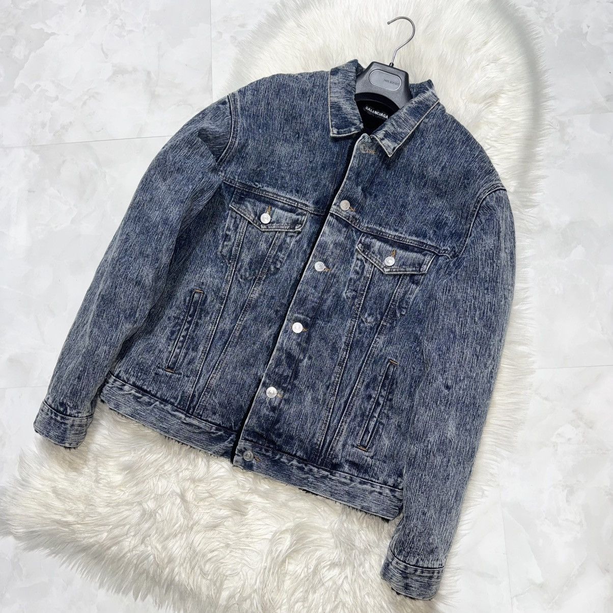 Balenciaga Balenciaga Boa Fur-Lined Marbled Denim Bomber Jacket, Size US S / EU 44-46 / 1 - 6 Thumbnail