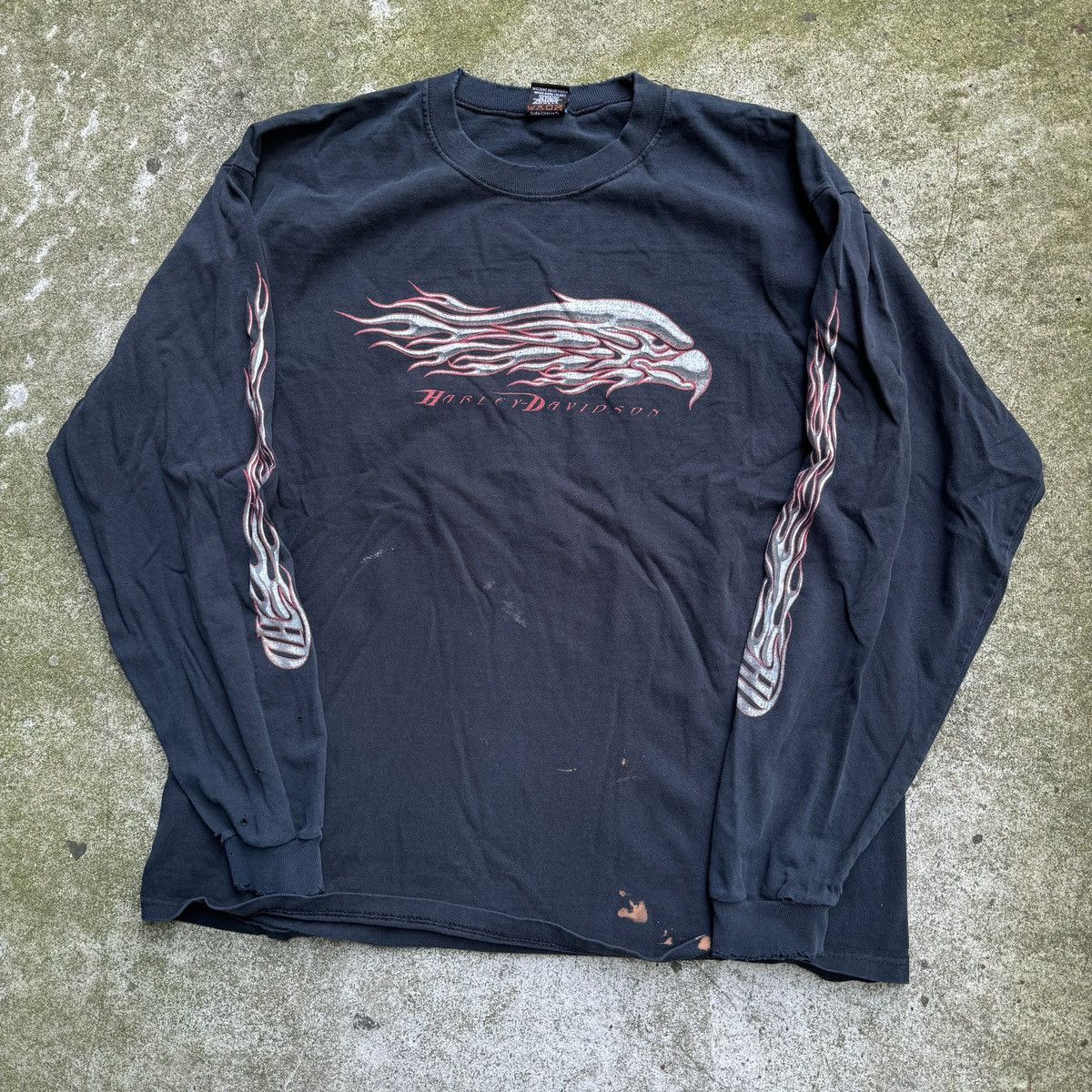 Harley Davidson Thrashed Faded Distressed Flame Longsleeve ERD Grunge Chrome Size US XL / EU 56 / 4 - 11 Thumbnail