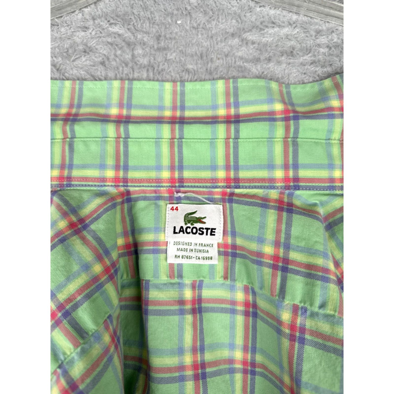 Lacoste Lacoste Shirt Mens 44 Green Plaid Button Up Long Sleeve Cotton Knit Pocket Croc Size US XXL / EU 58 / 5 - 3 Thumbnail