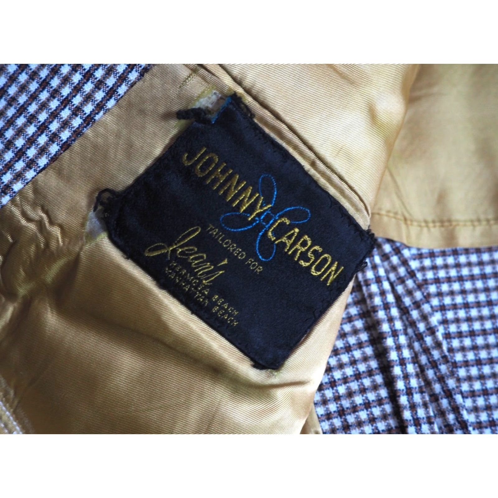 Vintage VINTAGE Johnny Carson Blazer Jacket Gingham 3 Button Brown White 60s 70s Polyester 42 Mens Size 42R - 6 Thumbnail