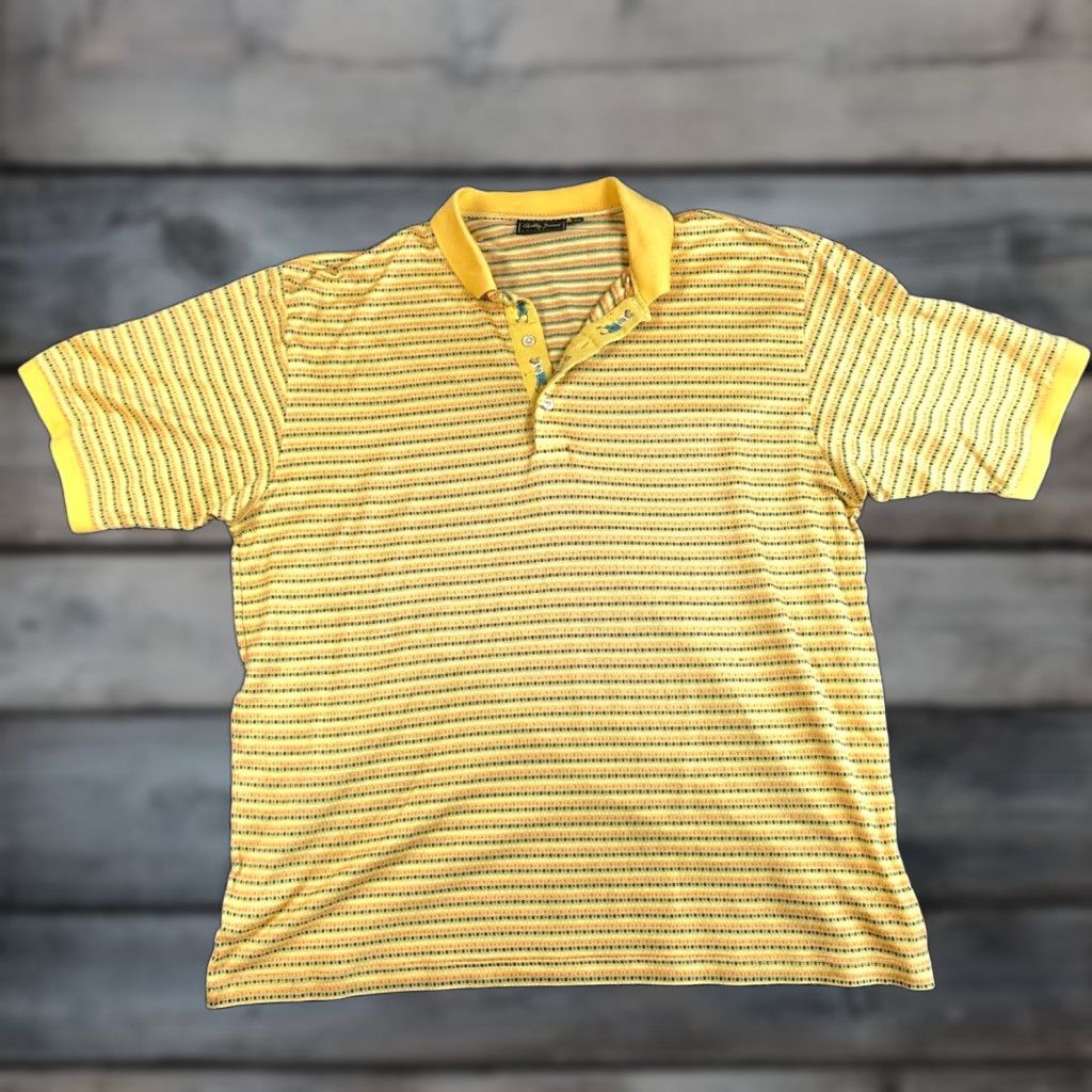 Vintage Bobby Jones Golf Polo Shirt Yellow Striped Adult XL Cotton Short Sleeve Casual Mens Size US XL / EU 56 / 4 - 1 Thumbnail