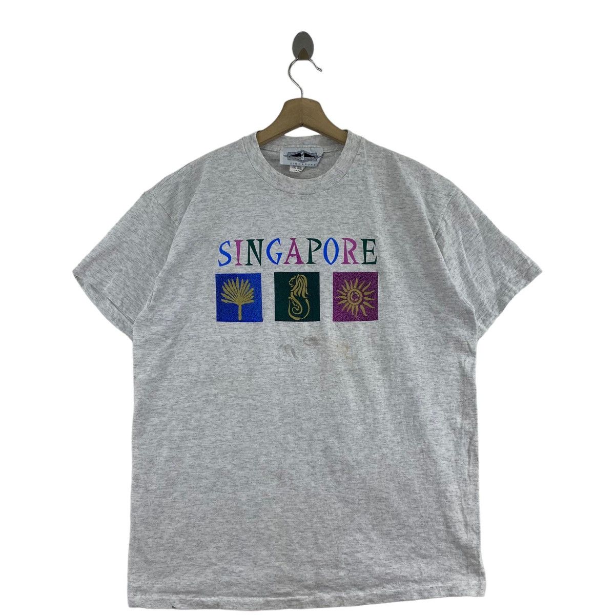 image of Vintage Singapore Country Attraction Print Souvenir Grey, Men's (Size Large)