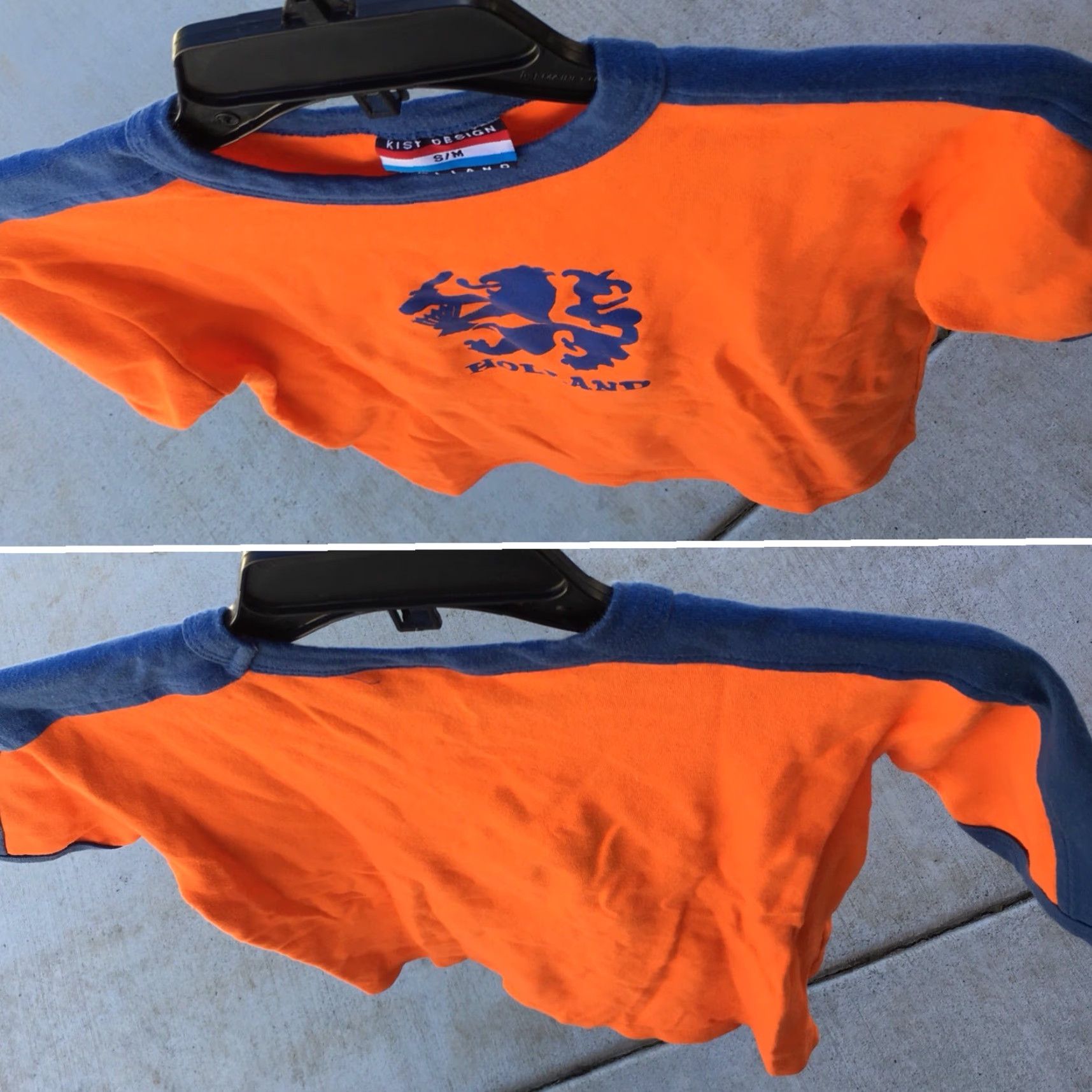 Vintage Kist Design Holland T-Shirt Ringer Tee S/M Men Short Sleeve Blue Orange Graphic Tee 90s Holland Theme Mens S/M Orange Blue Size US S / EU 44-46 / 1 - 6 Thumbnail