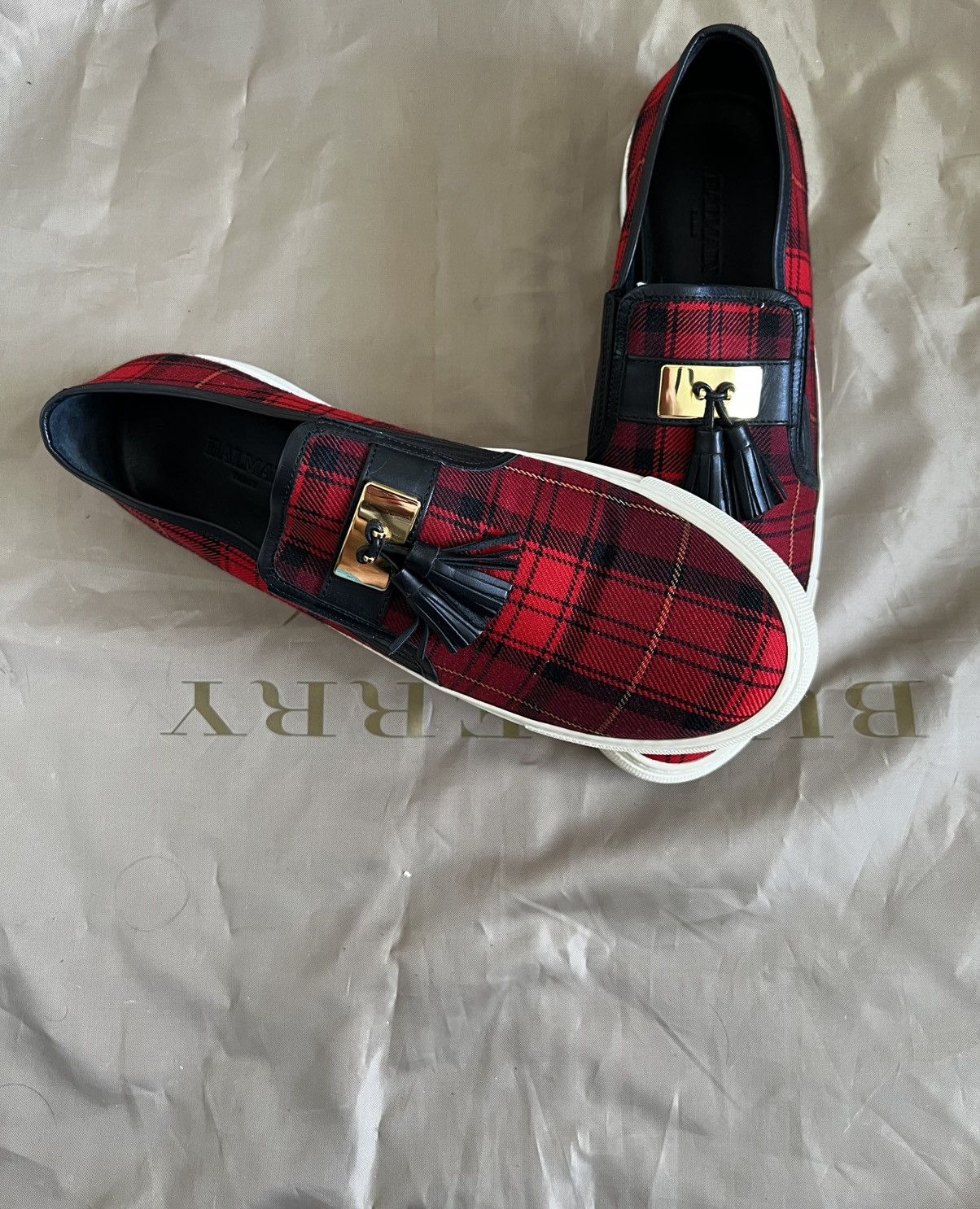 Balmain BALMAIN Tassel-trimmed checked flannel slip-on size 42 Size US 9 / EU 42 - 1 Thumbnail