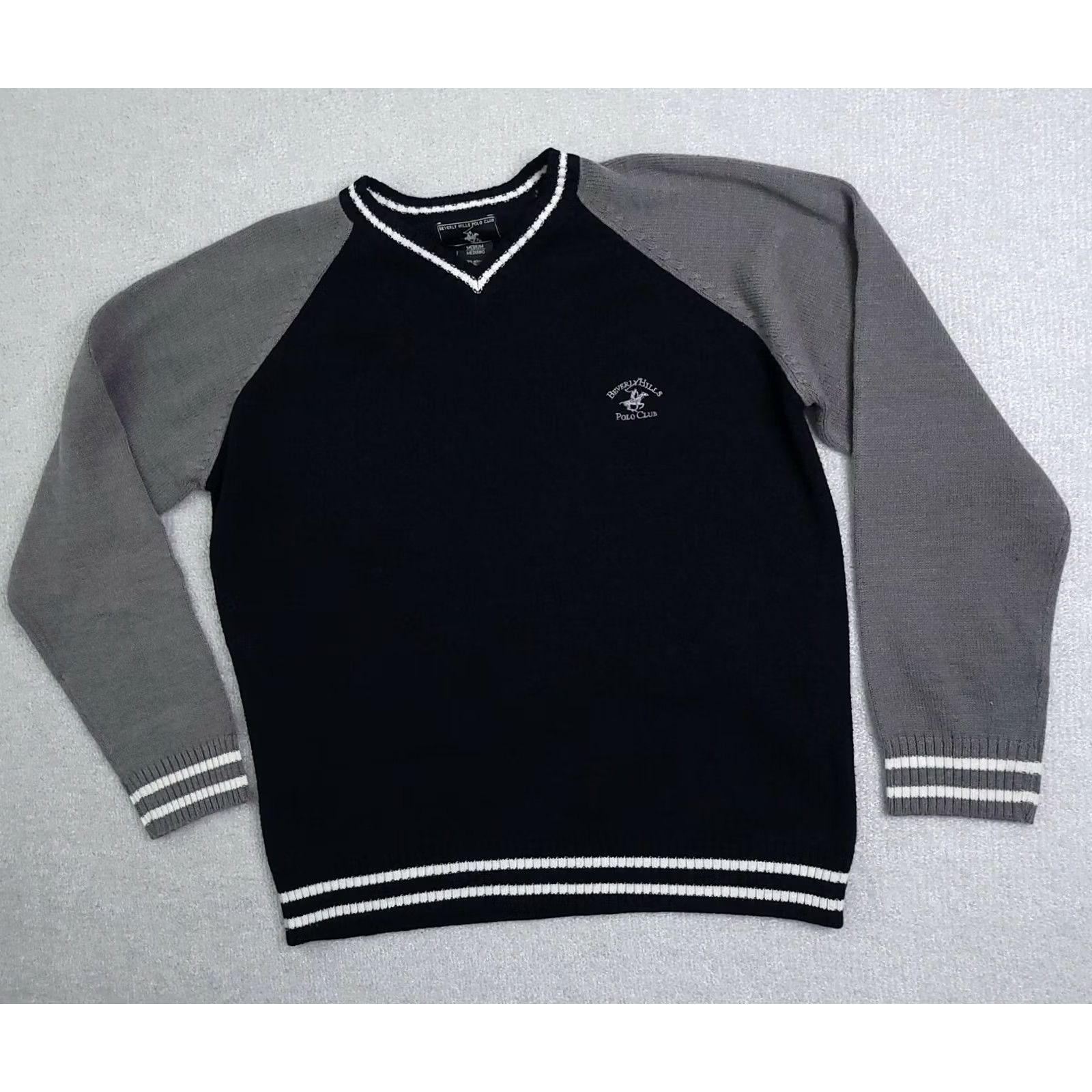 Beverly Hills Polo Club VINTAGE Beverly Hills Polo Club V Neck Sweater Men's Medium Black Logo Acrylic PullOver Knit Heavyweight 80s 90s Classic Mens Size US M / EU 48-50 / 2 - 2 Thumbnail