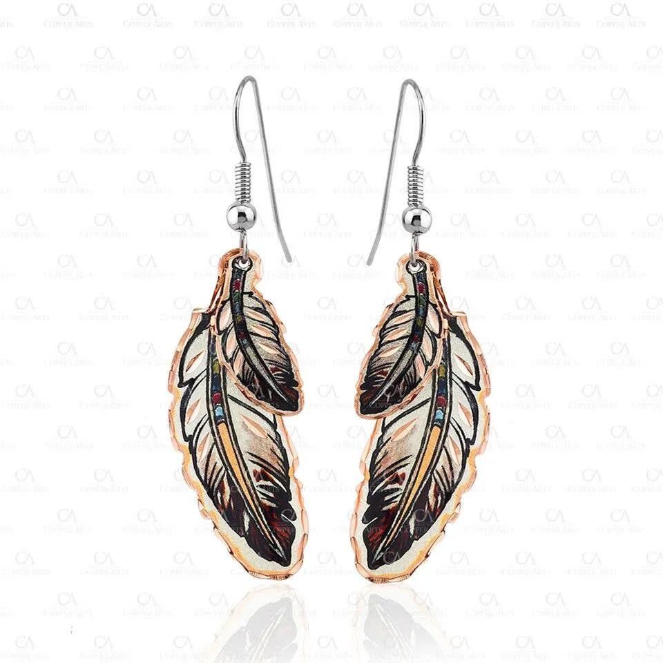 Other Handcrafted Boho Native American Earrings, Copper Eagle Feat Size ONE SIZE - 5 Thumbnail