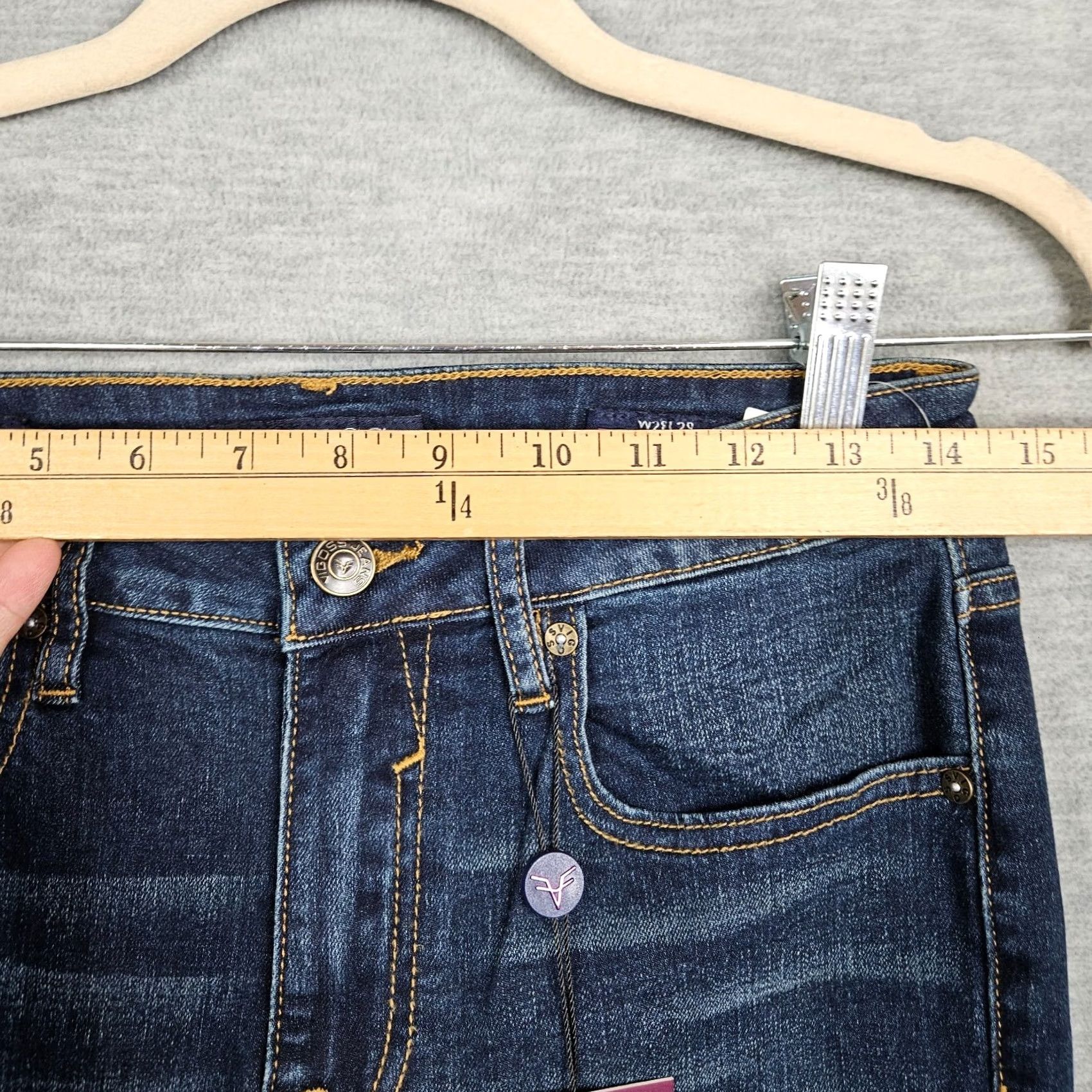 Vintage VIGOSS Jeans Skinny Women Regular 28W 29L Dark Wash Blue Cotton Polyester Spandex Belted Button Mid Rise Casual New Size 28" / US 6 / IT 42 - 7 Thumbnail