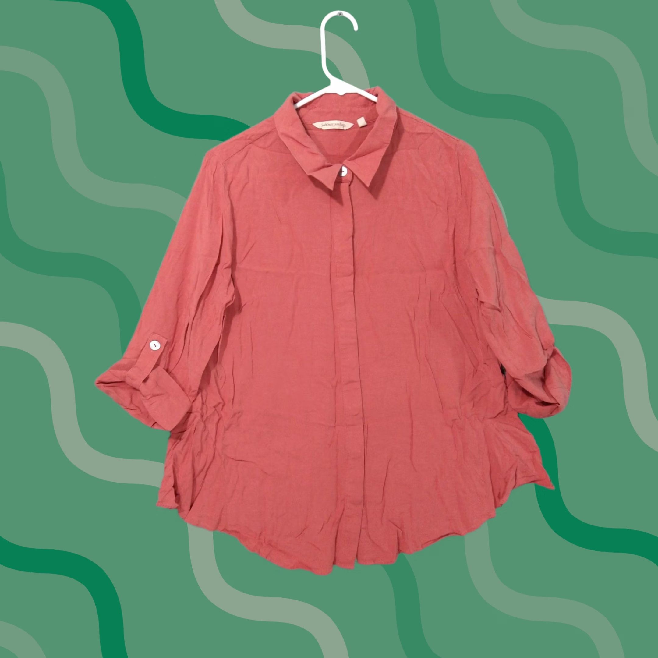 Soft Surroundings Soft Surroundings Shirt Womens Large Pink Button Up Roll Tab Beachy Coastal Top Size L / US 10 / IT 46 - 1 Thumbnail