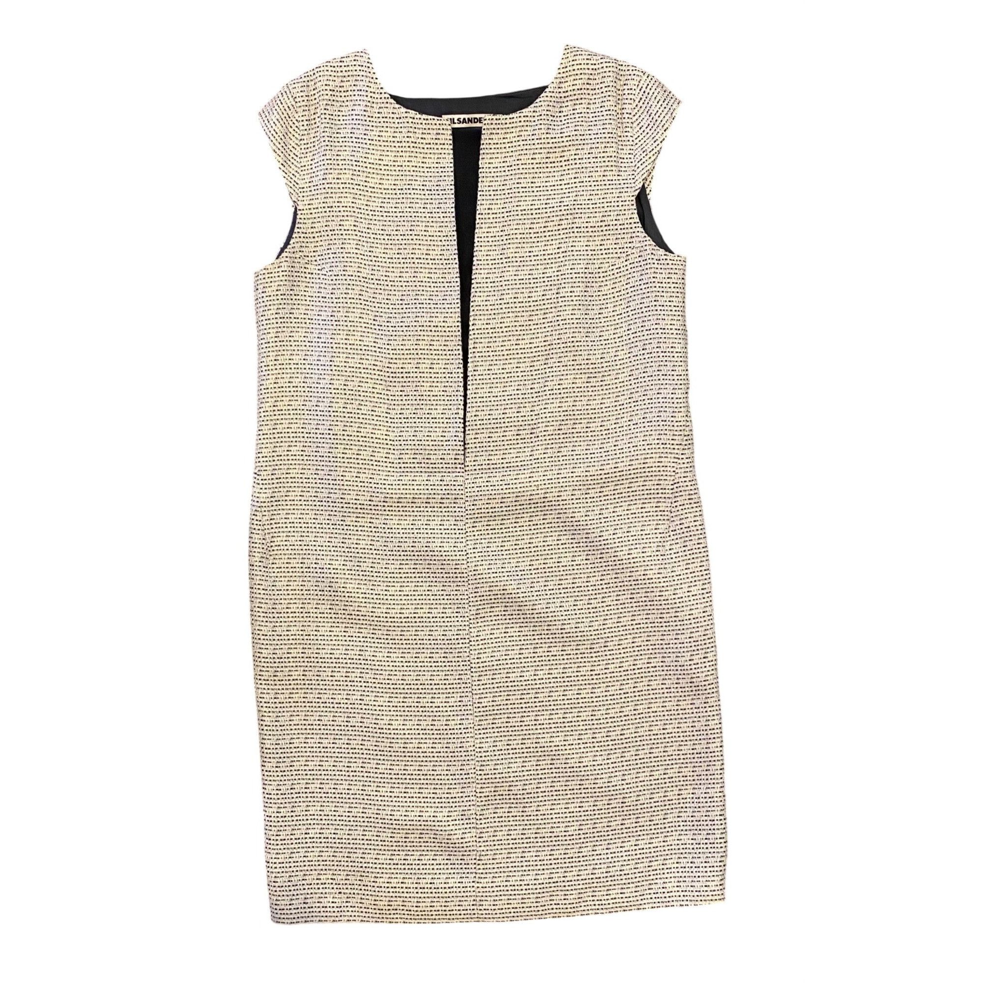 Jil Sander $1280 Jil Sander 42 US 10 Wool Tweed Shift Dress Midi White Size L / US 10 / IT 46 - 1 Thumbnail