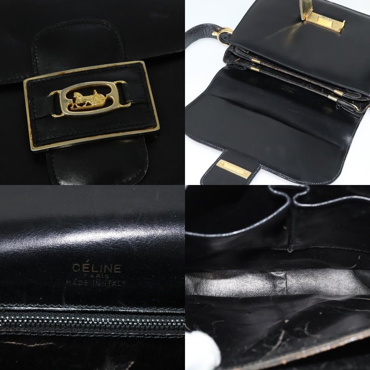 Celine CELINE Sulky Shoulder Bag Leather Black Gold Size ONE SIZE - 11 Thumbnail