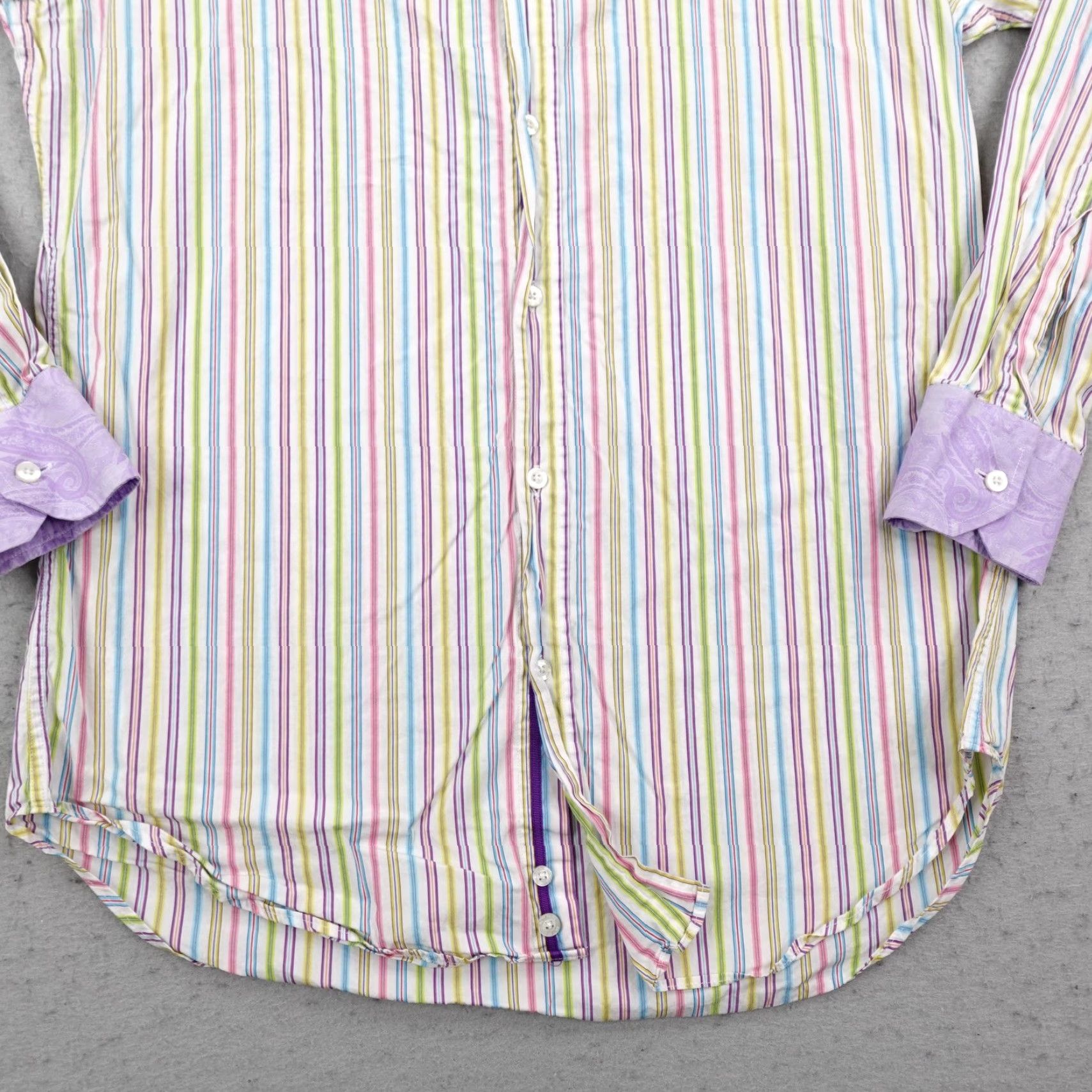 Etro Etro Dress Shirt Mens M Multicolor Striped Button-Down Collar 100% Cotton Regular Fit Long Sleeve Size 40R - 3 Thumbnail