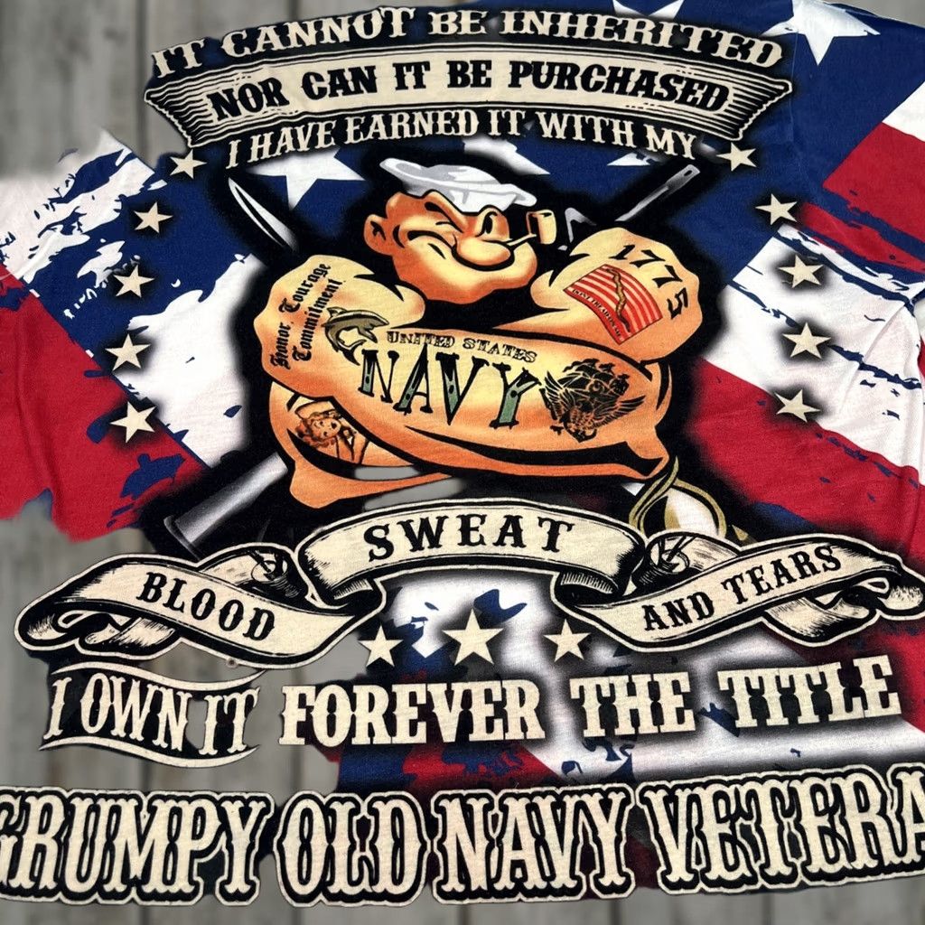 Gloverall Navy Veteran T Shirt Size Medium Lightweight Popeye American Flag All Over Size US M / EU 48-50 / 2 - 1 Thumbnail